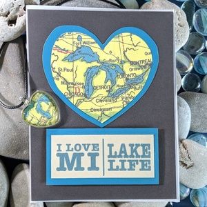 I Love MI Lake Life Michigan Map Pendant Card Set